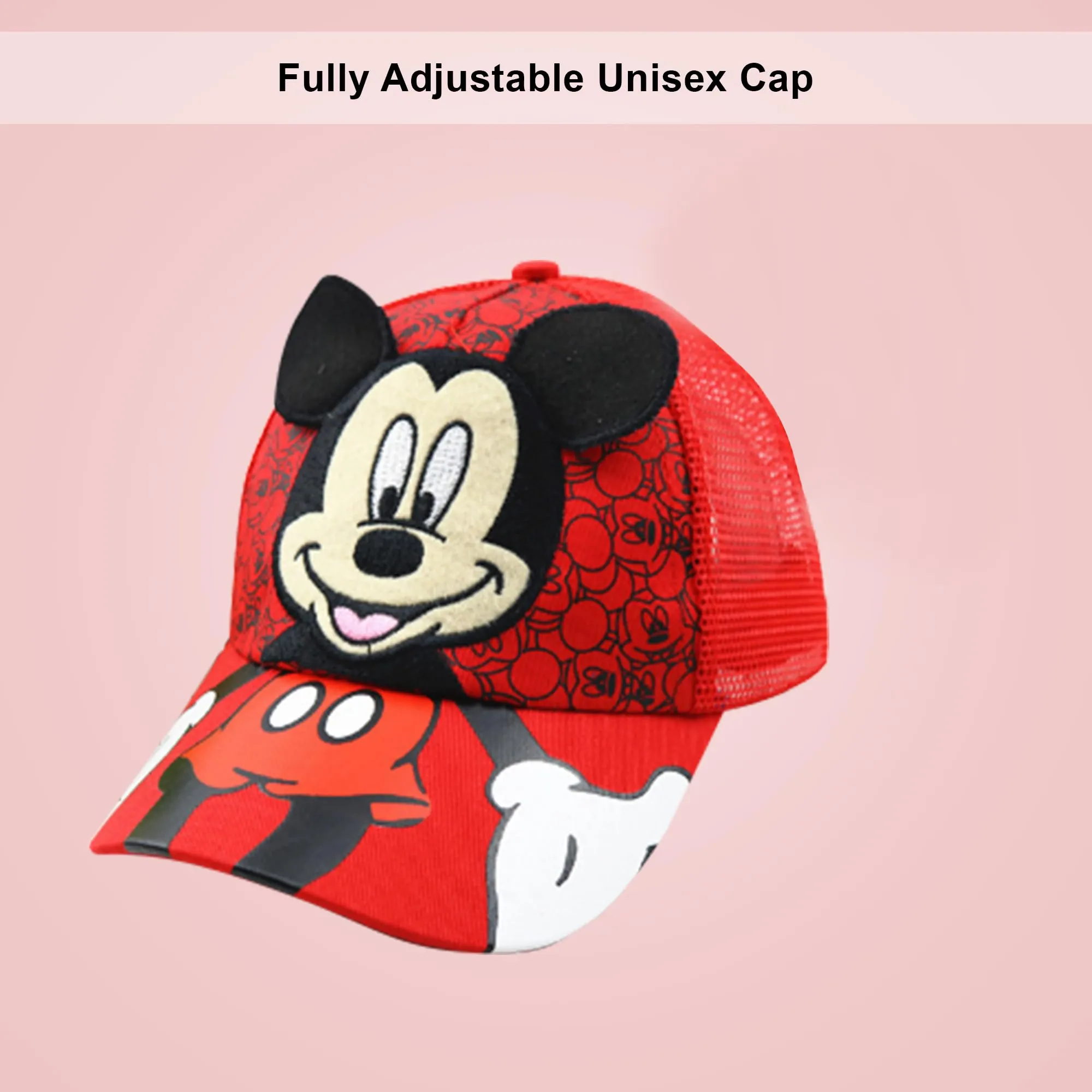 Kuber Industries Pack of 6 Mickey Mouse Cap | Adjustable Cap for Boys and Girls | Cartoon Character Printed Little Cap for Kids | Cap for 7-12 Year Old Baby Girls and Boys |QI0102-A | Red