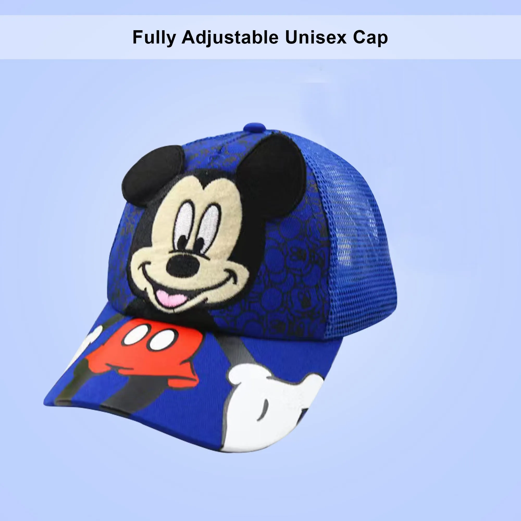 Kuber Industries Pack of 6 Mickey Mouse Cap | Adjustable Cap for Boys and Girls | Cartoon Character Printed Little Cap for Kids | Cap for 7-12 Year Old Baby Girls and Boys | QI0102-B | Blue