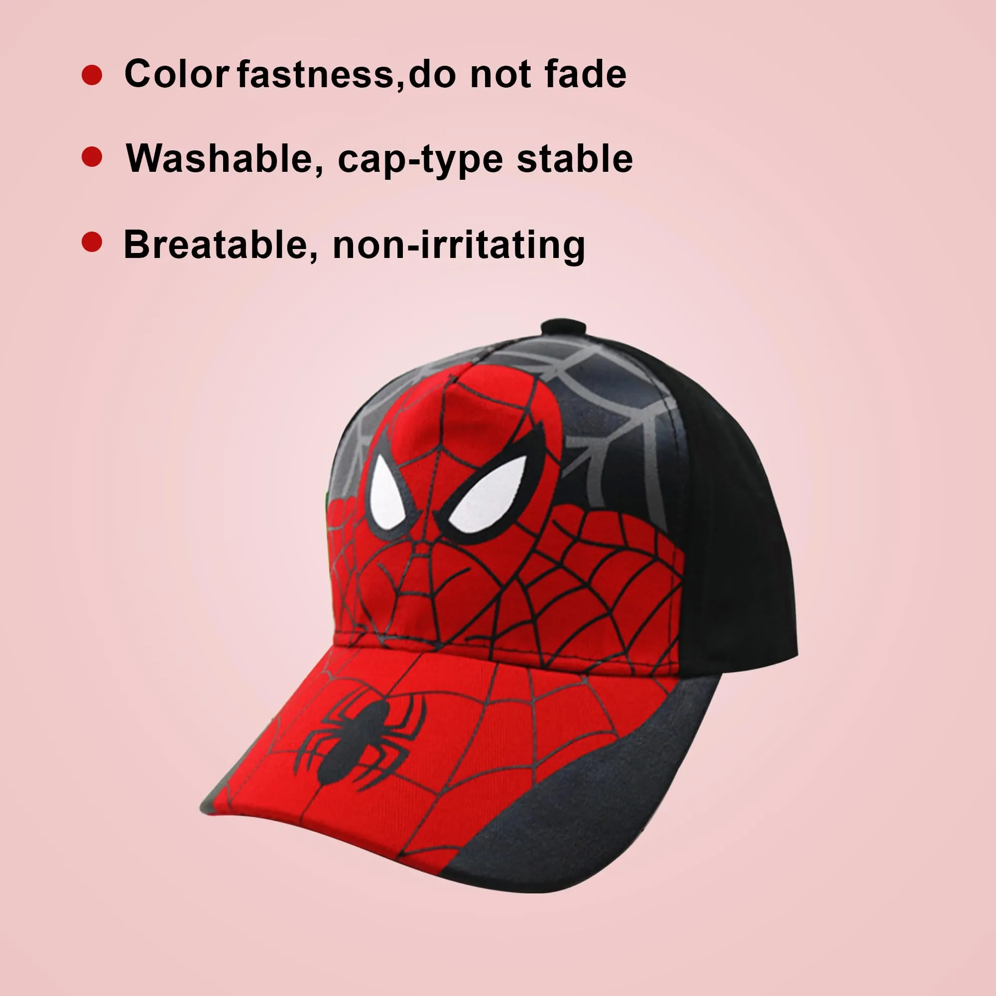 Kuber Industries Pack of 6 Spiderman Cap | Adjustable Cap for Boys and Girls | Cartoon Character Printed Little Cap for Kids | Cap for 7-12 Year Old Baby Girls and Boys | T8103-B | Black & Red