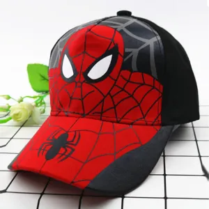 Kuber Industries Pack of 6 Spiderman Cap | Adjustable Cap for Boys and Girls | Cartoon Character Printed Little Cap for Kids | Cap for 7-12 Year Old Baby Girls and Boys | T8103-B | Black & Red