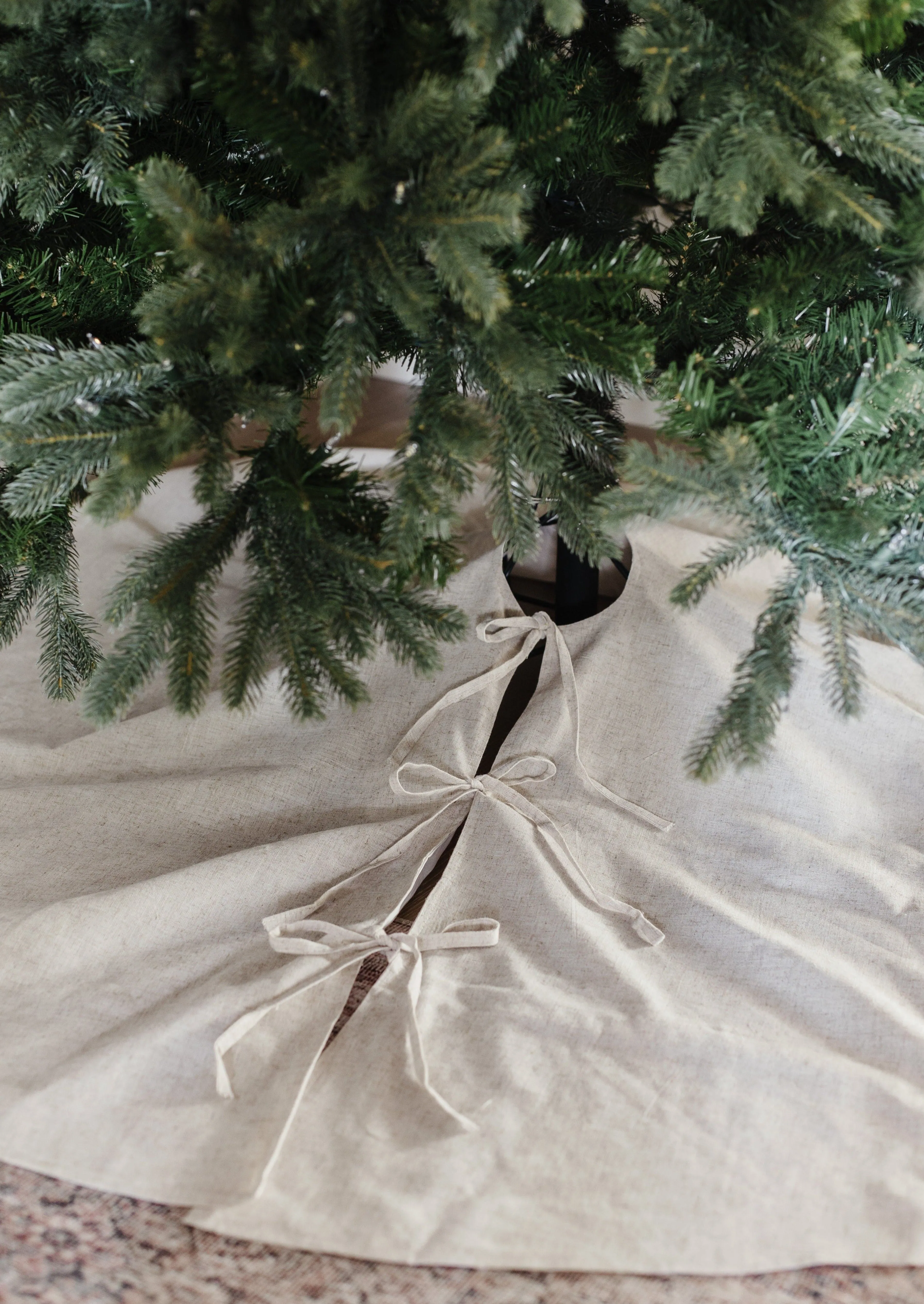 Large Round Linen Blend Christmas Tree Skirt - 72"