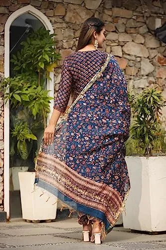 Leriya Fashion Kurta Set with Dupatta for Women | Women Kurta | Women Kurta Sets with Plazo | Women Kurta Pant Set with Dupatta | Women Kurta Pant Set Women Kurti Set with Pant (X-Large, Blue)