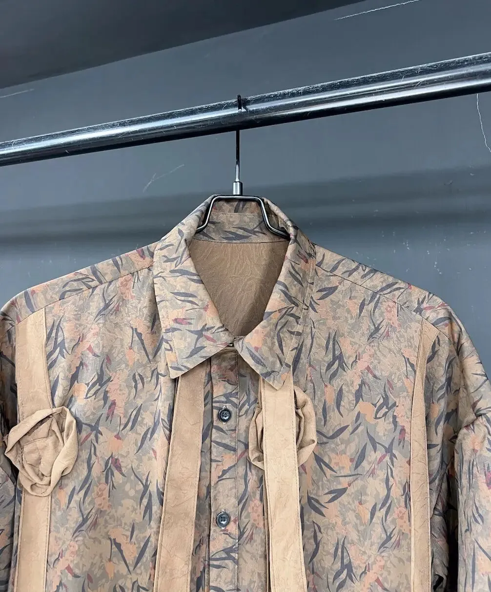 Men's Trendy Brown Button-Up Dress Shirt