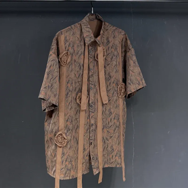 Men's Trendy Brown Button-Up Dress Shirt