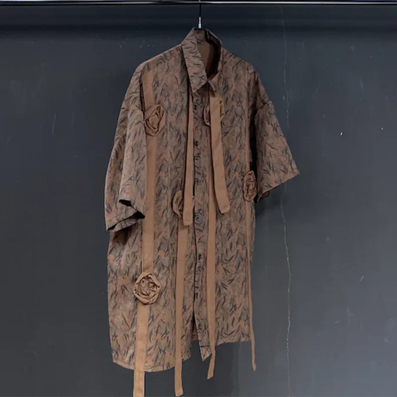 Men's Trendy Brown Button-Up Dress Shirt