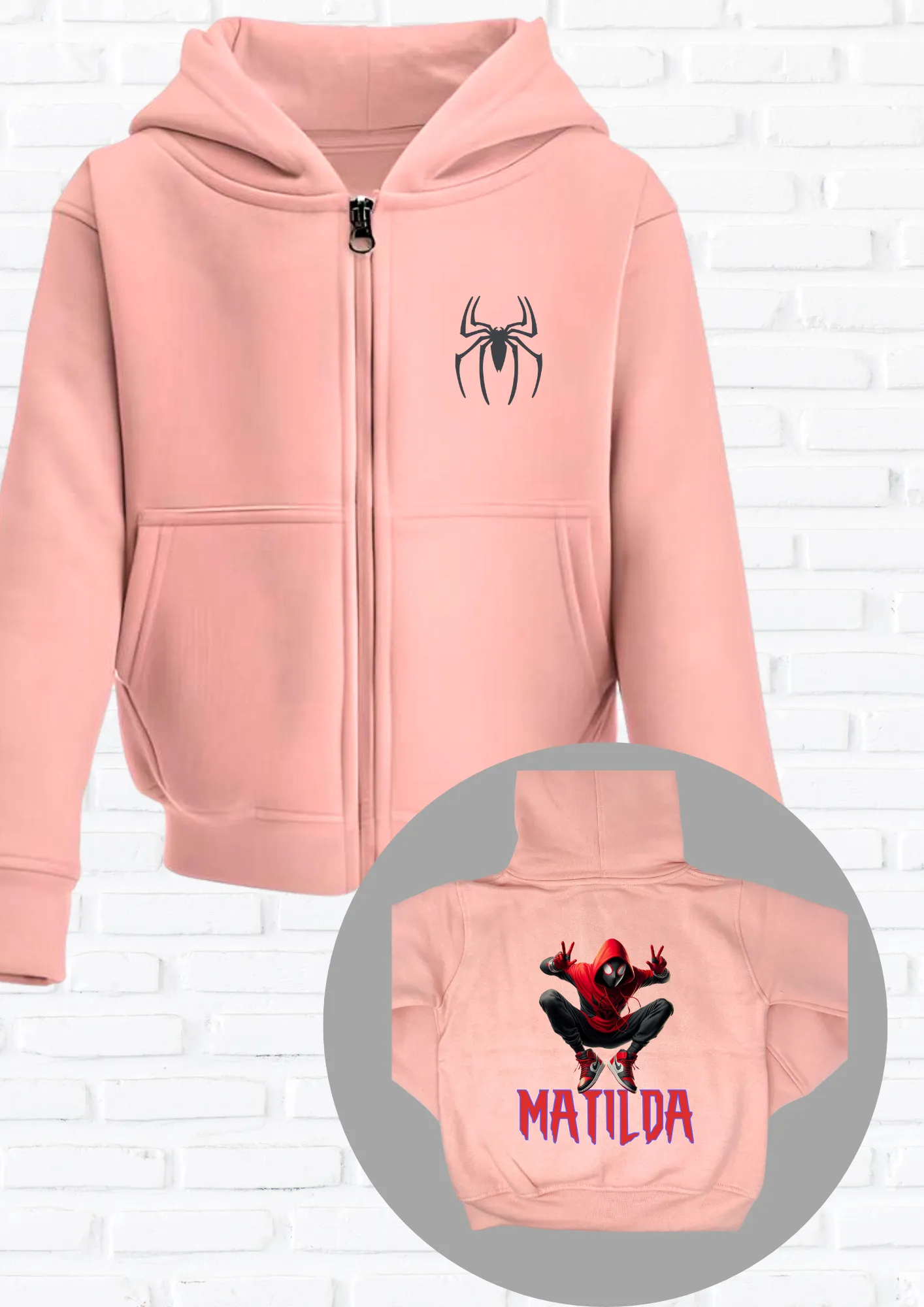 Miles Morales' Zip Hoodie for girls with Personalisation, Custom Hoodie for Girls
