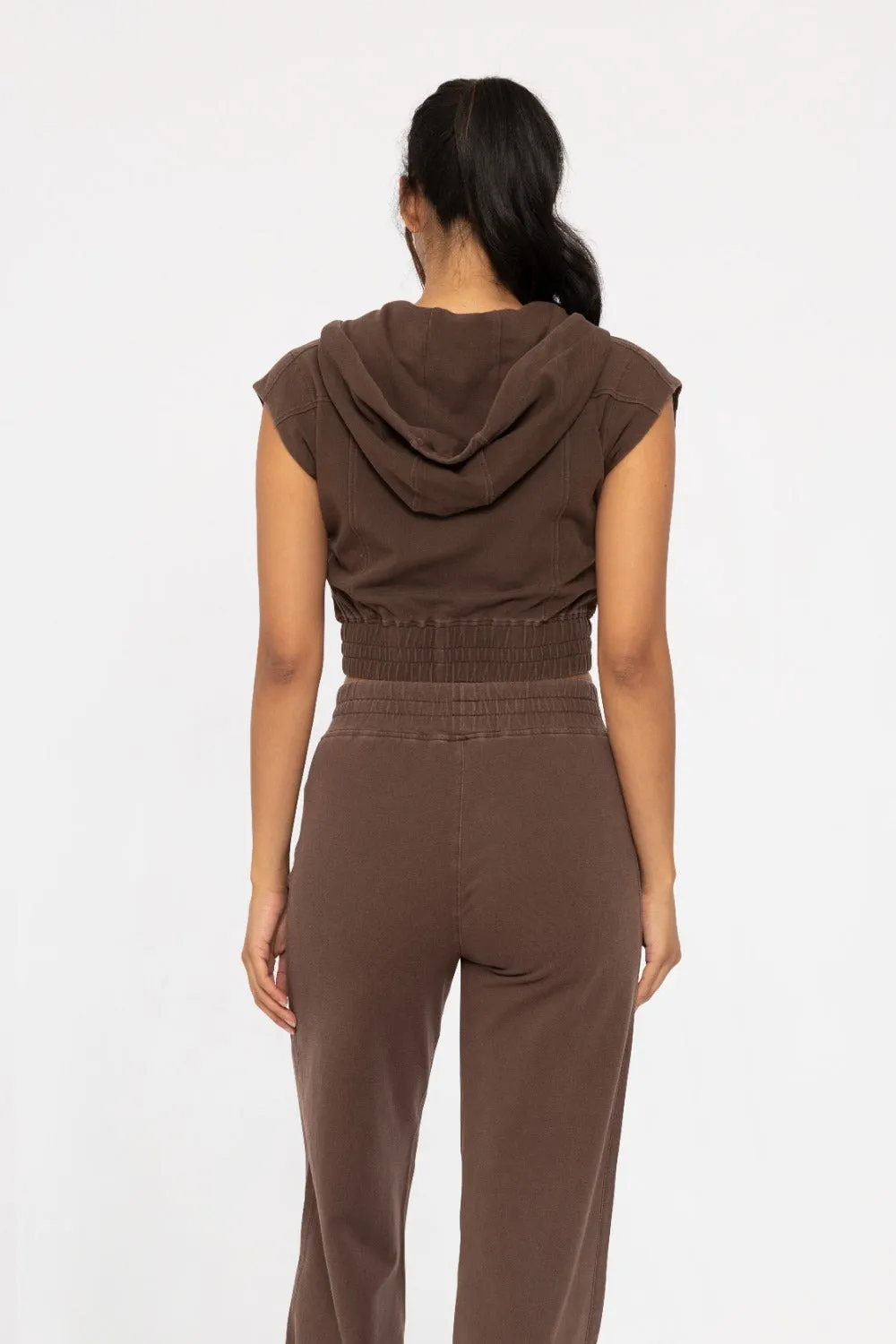 Mono B Mineral Washed French Terry Sleeveless Cropped Hoodie