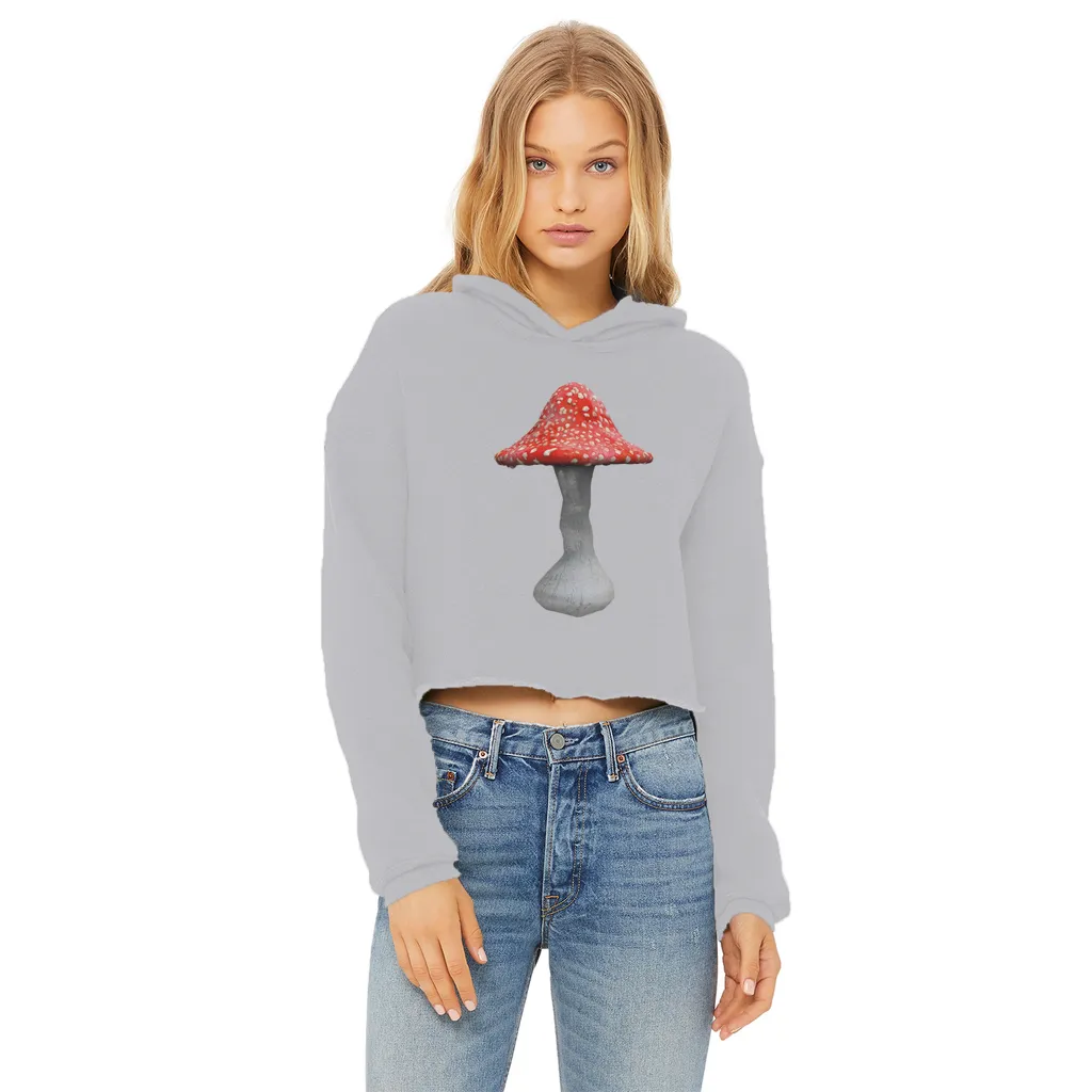 Mushroom2 Ladies Cropped Raw Edge Hoodie
