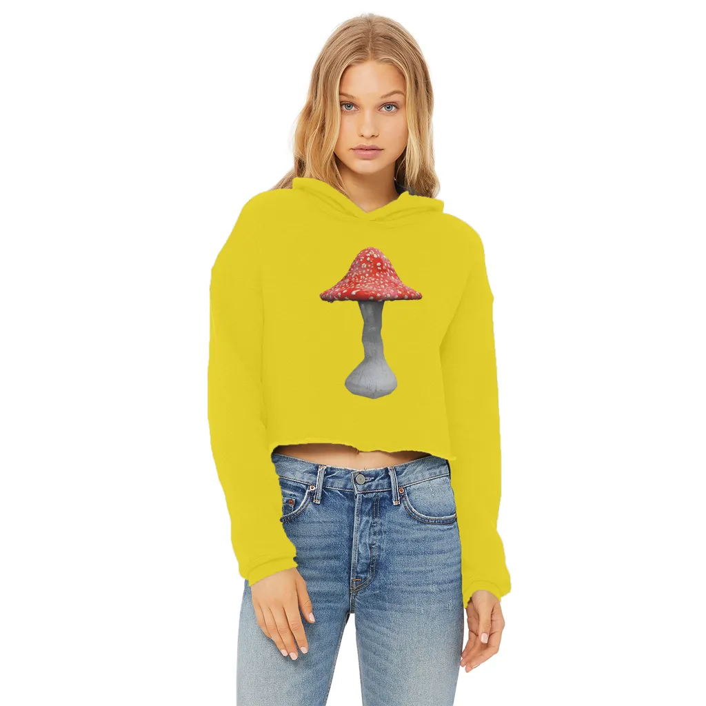 Mushroom2 Ladies Cropped Raw Edge Hoodie