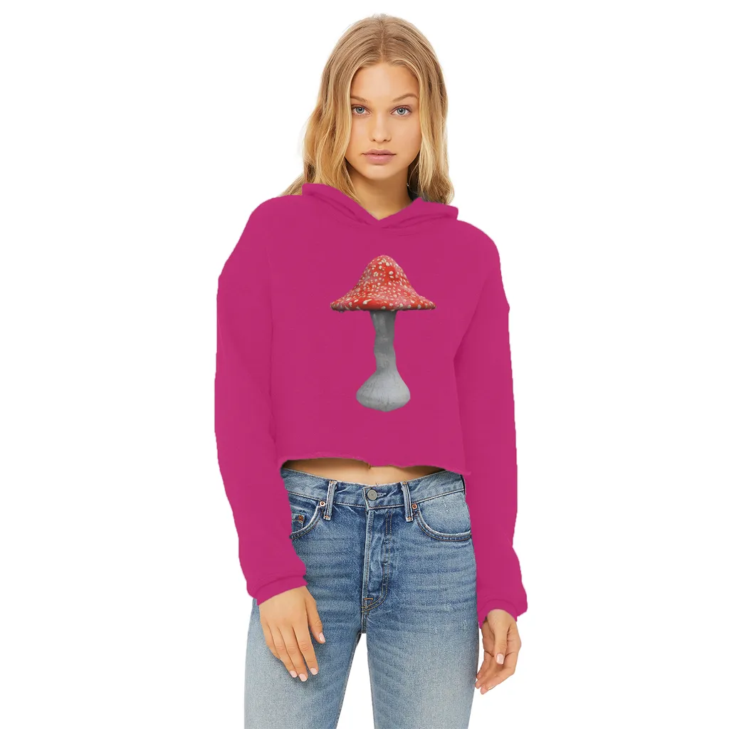 Mushroom2 Ladies Cropped Raw Edge Hoodie