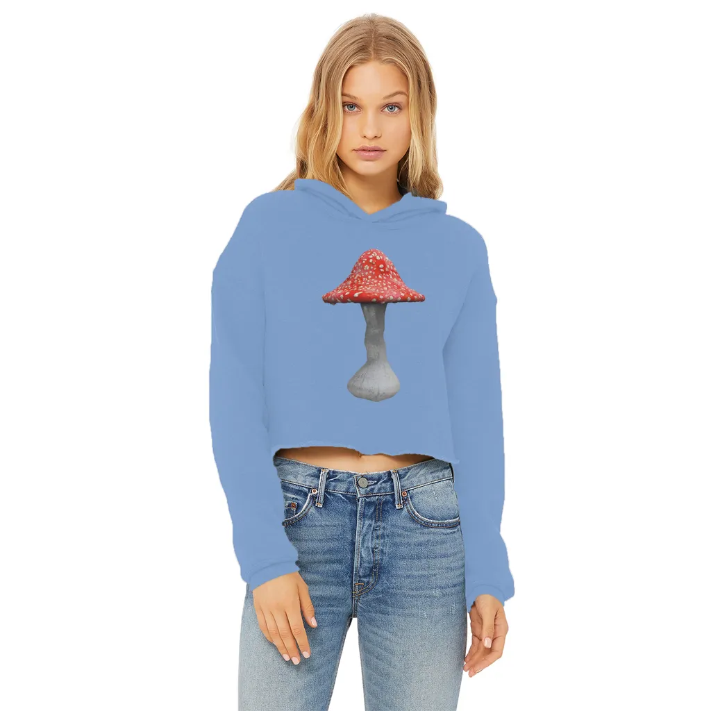 Mushroom2 Ladies Cropped Raw Edge Hoodie