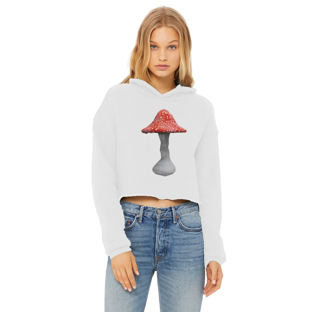 Mushroom2 Ladies Cropped Raw Edge Hoodie
