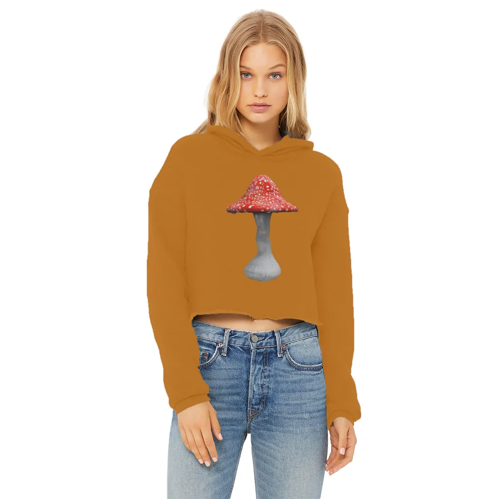 Mushroom2 Ladies Cropped Raw Edge Hoodie