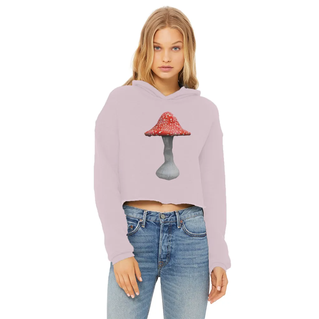 Mushroom2 Ladies Cropped Raw Edge Hoodie
