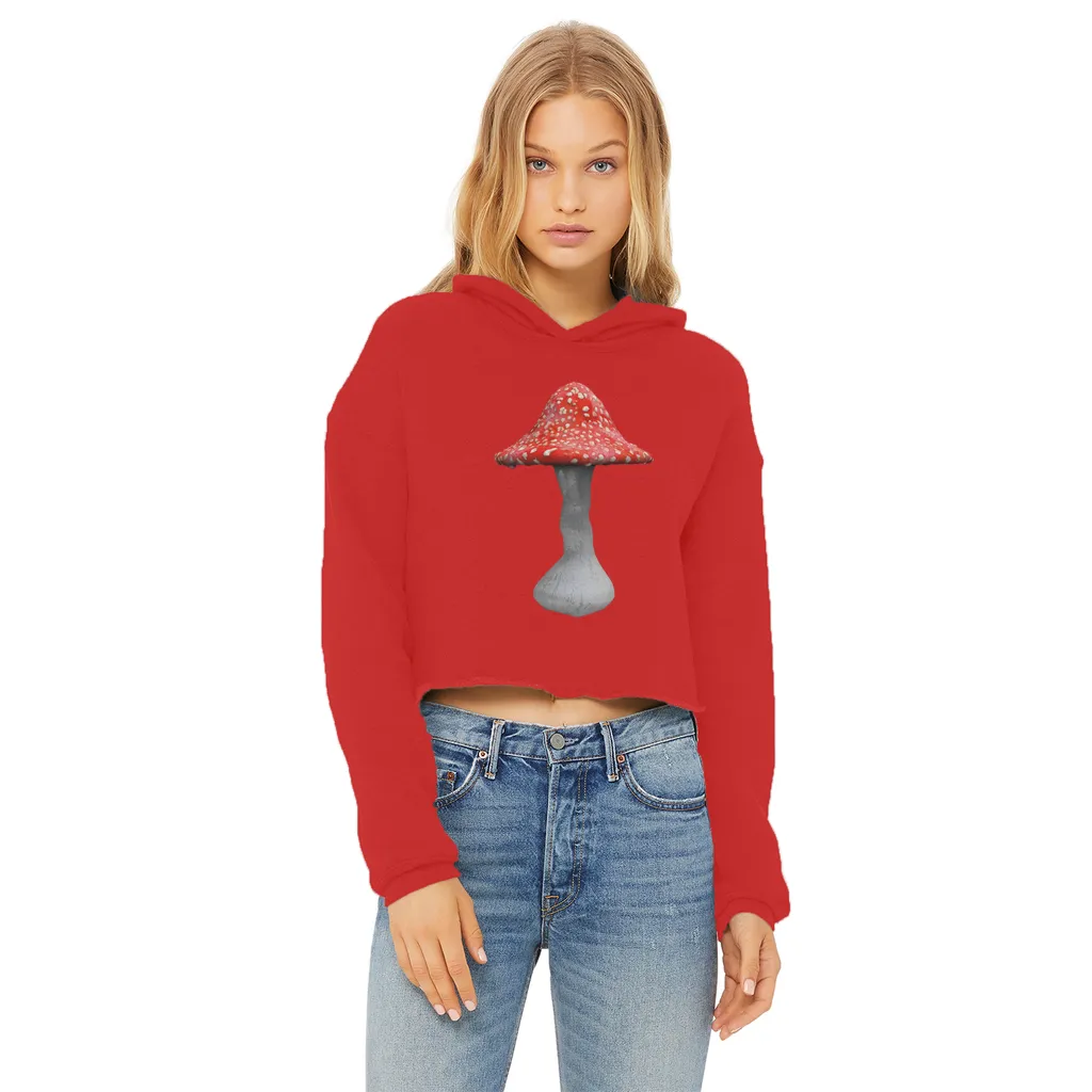 Mushroom2 Ladies Cropped Raw Edge Hoodie
