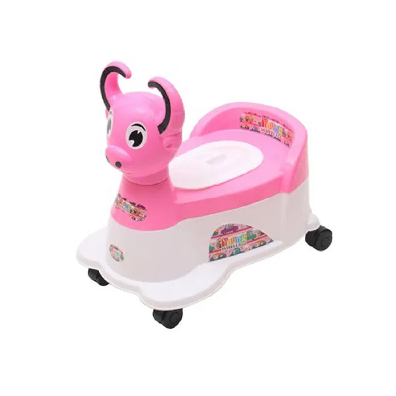 Musical Potty Seat Pink Buffalo Scooter Shape Babies Training with Easy Grip Handles, Wheels, Non-toxic Material Comfortable backseat