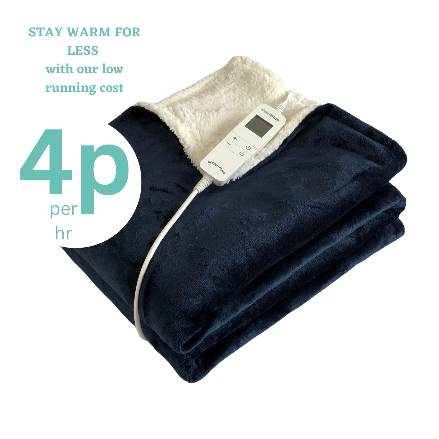 Navy Flannel Sherpa Heated Throw INTELI-TEMP