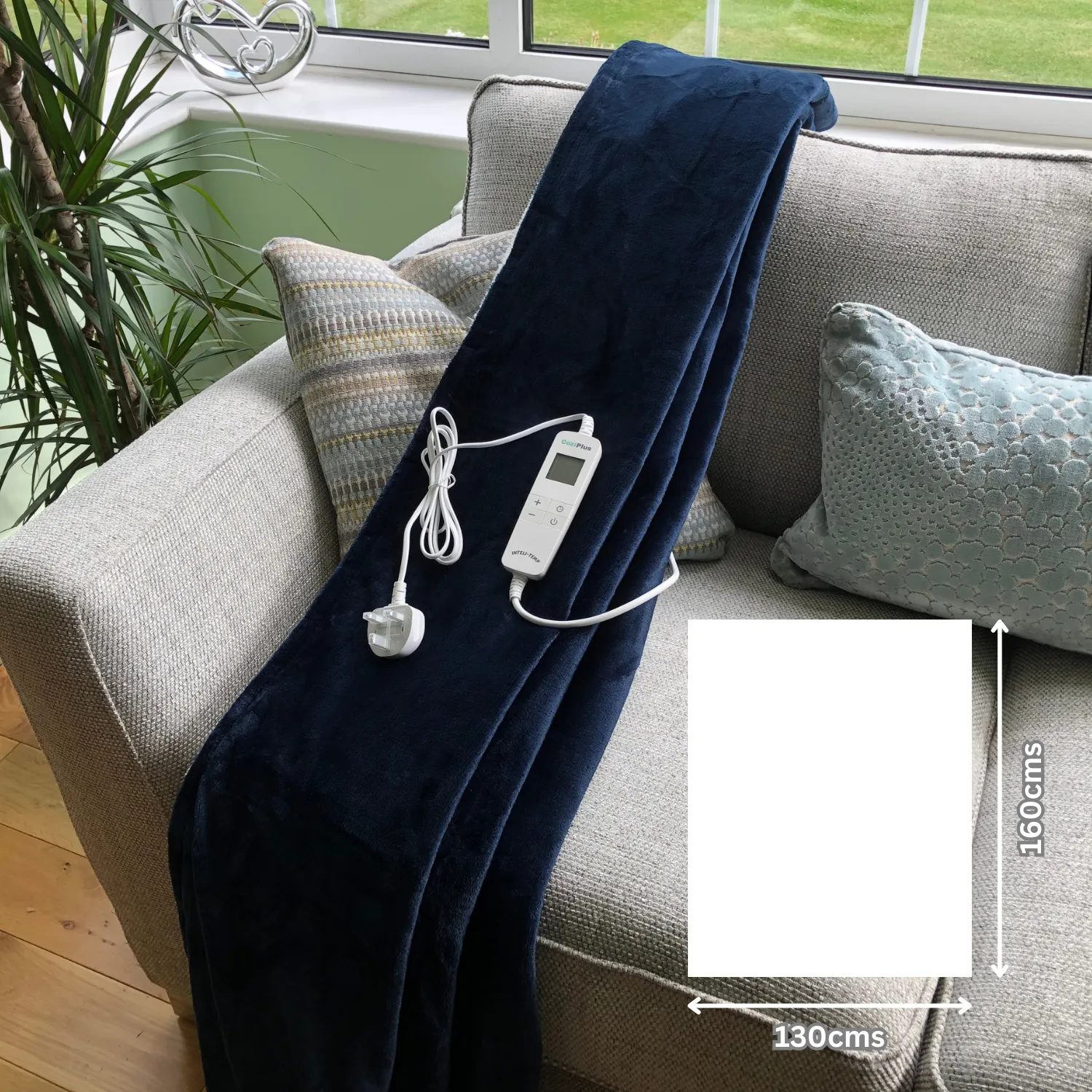 Navy Flannel Sherpa Heated Throw INTELI-TEMP