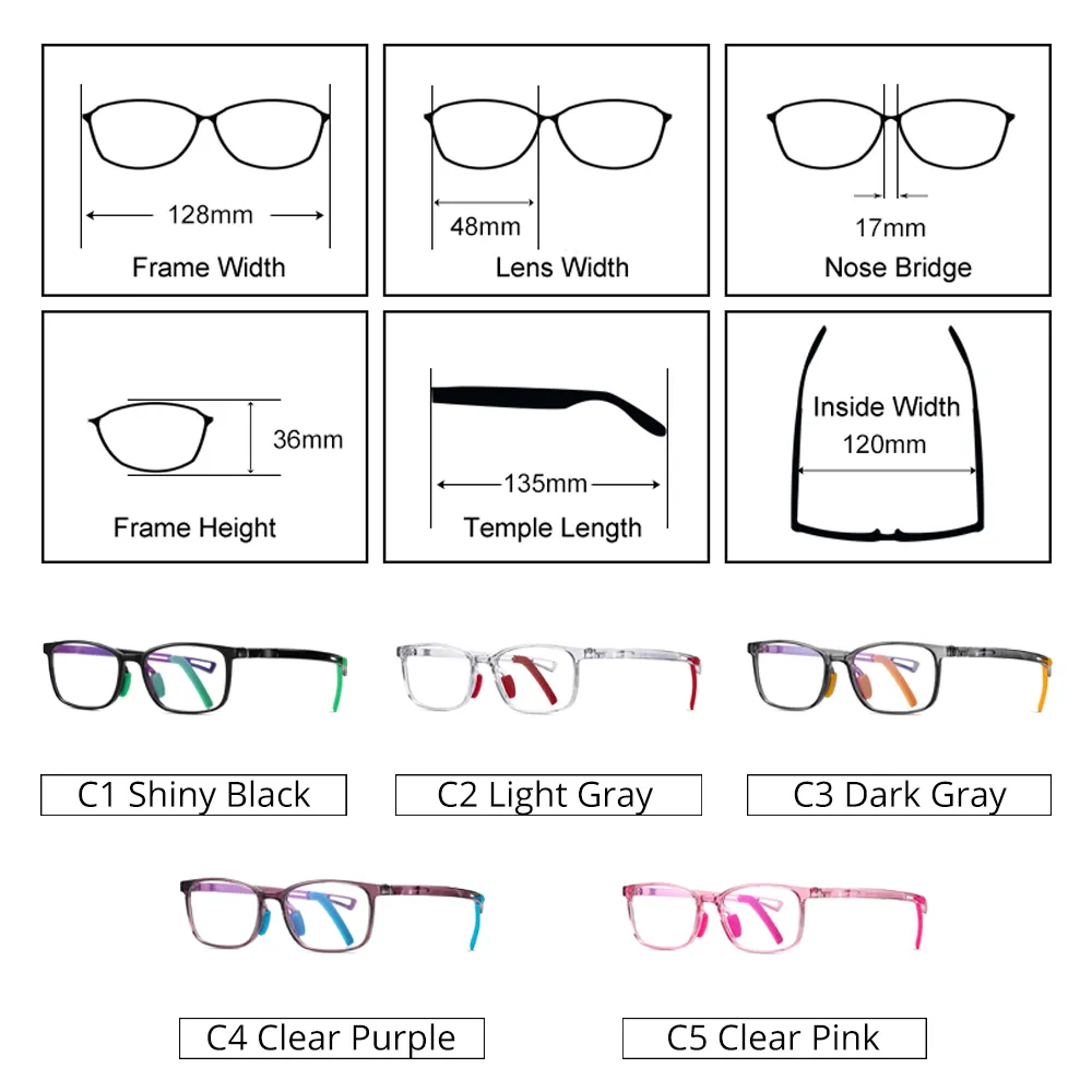 Ralferty Kids' Eyeglasses Flexible Tr90 D5109