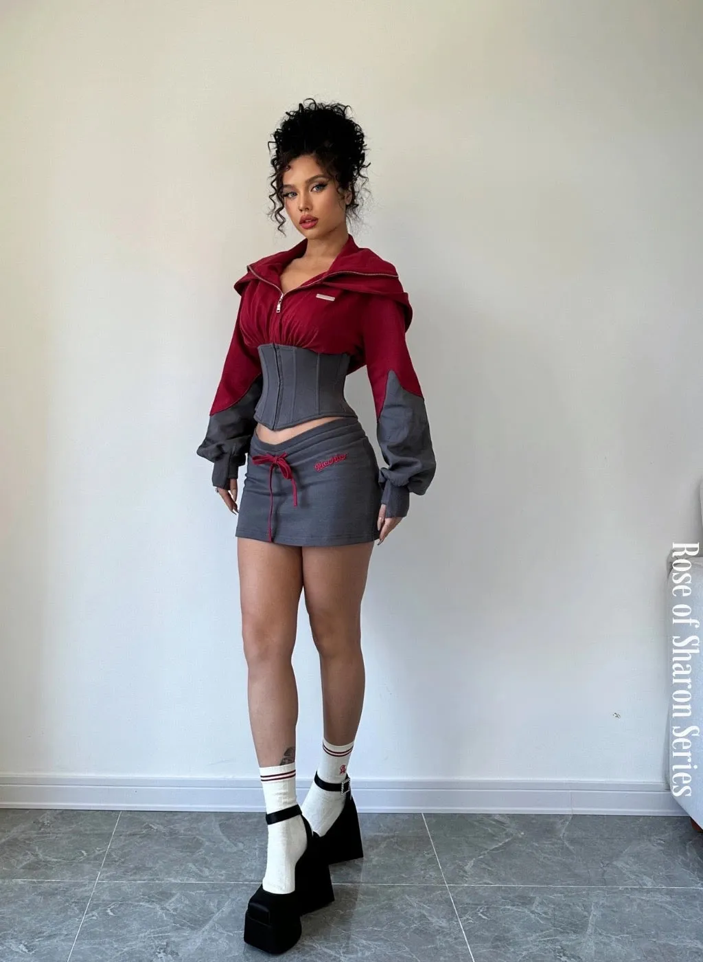 [Ricchie]Desert Rose Fishbone Hoodie and Skirt Set
