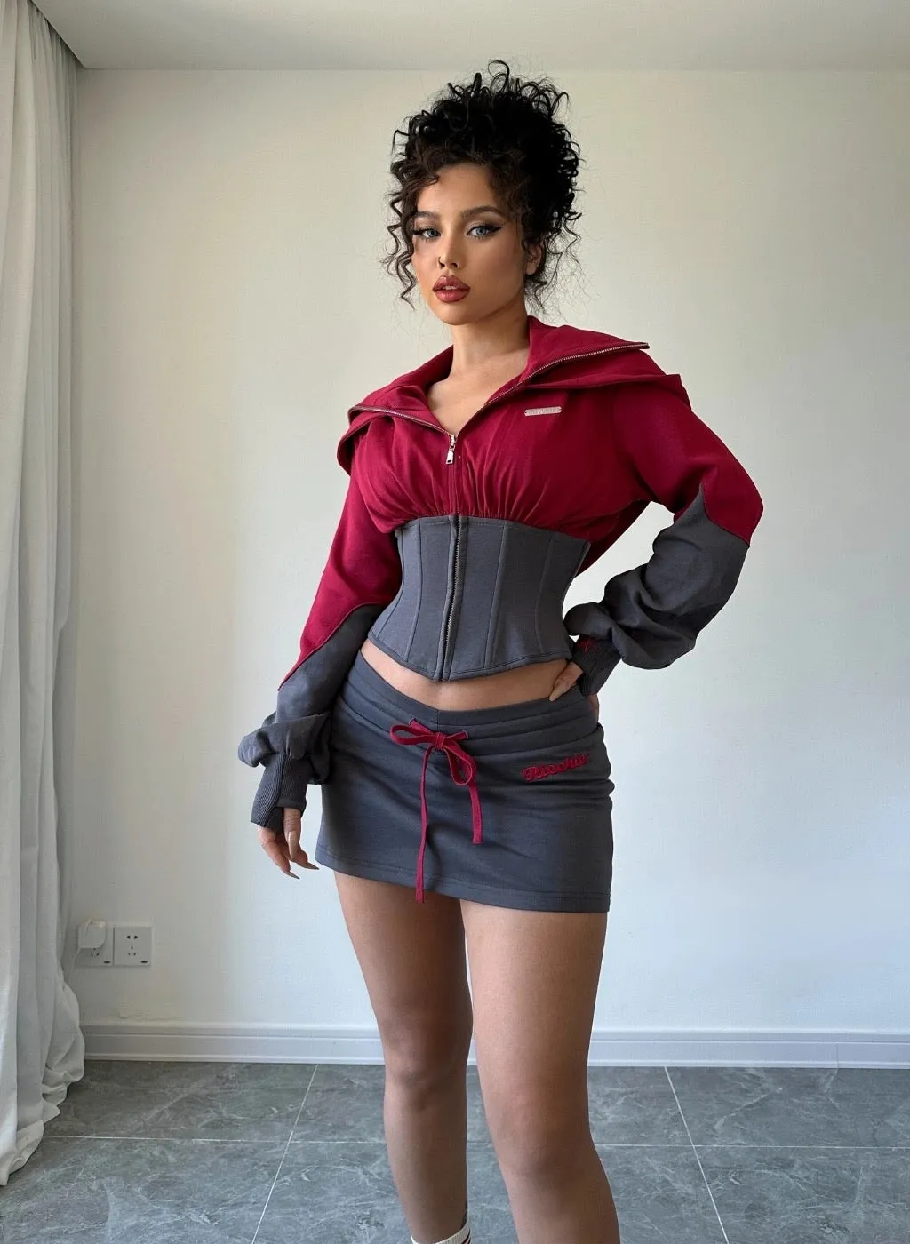 [Ricchie]Desert Rose Fishbone Hoodie and Skirt Set