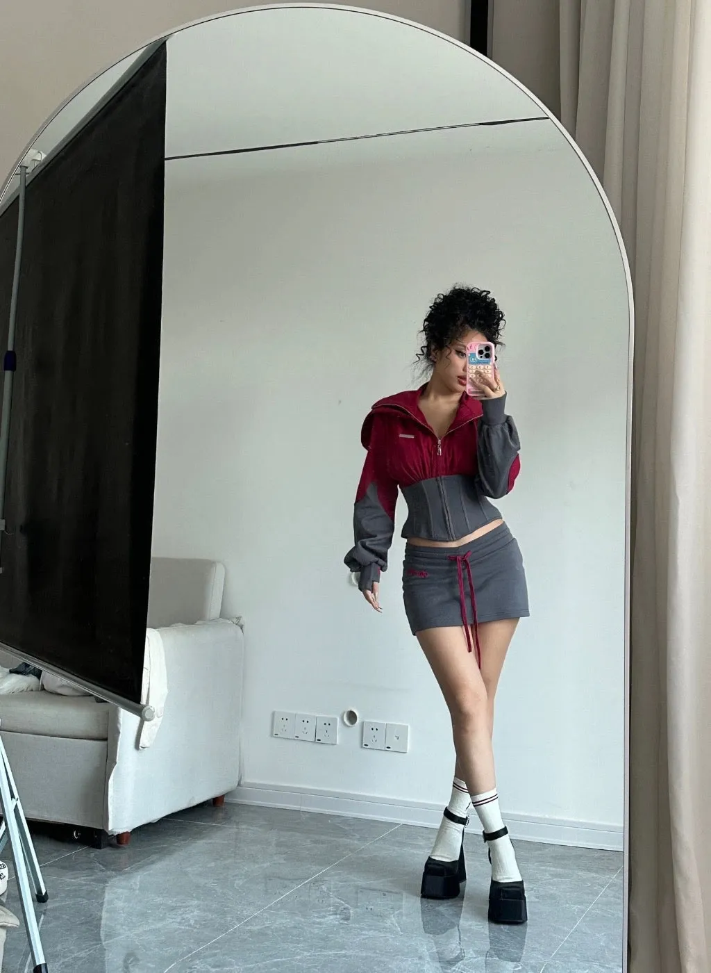 [Ricchie]Desert Rose Fishbone Hoodie and Skirt Set