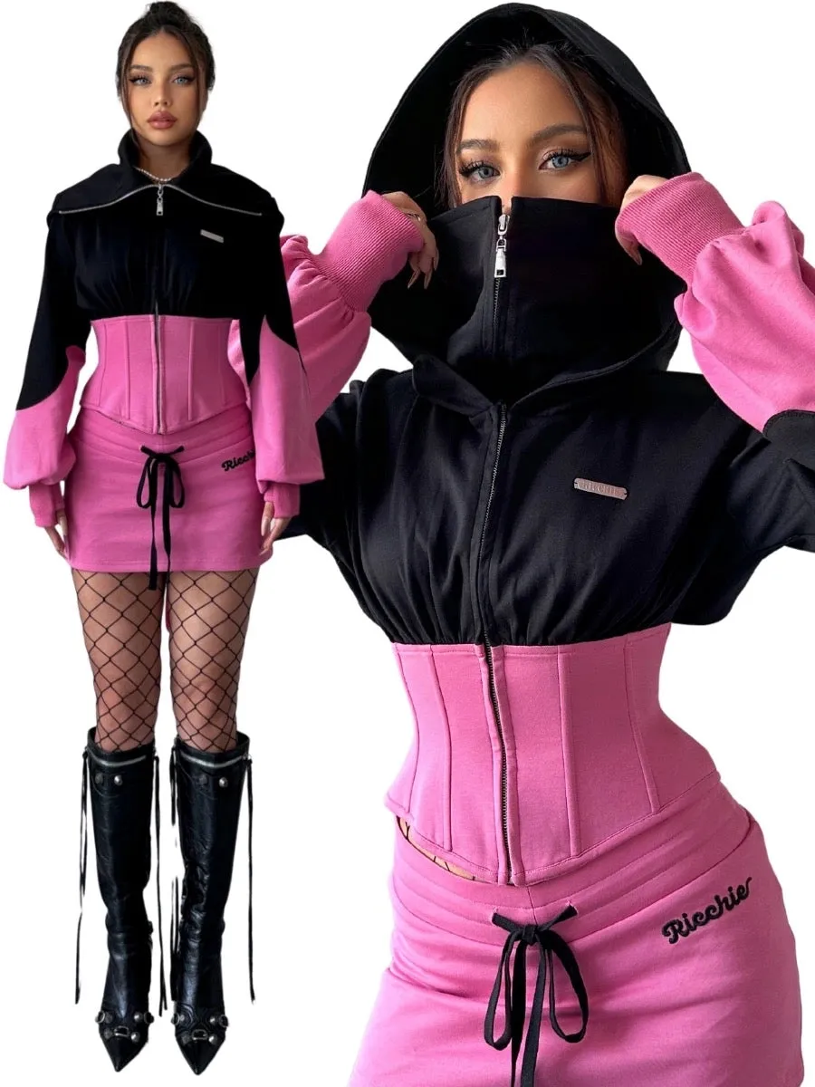 [Ricchie]Desert Rose Fishbone Hoodie and Skirt Set