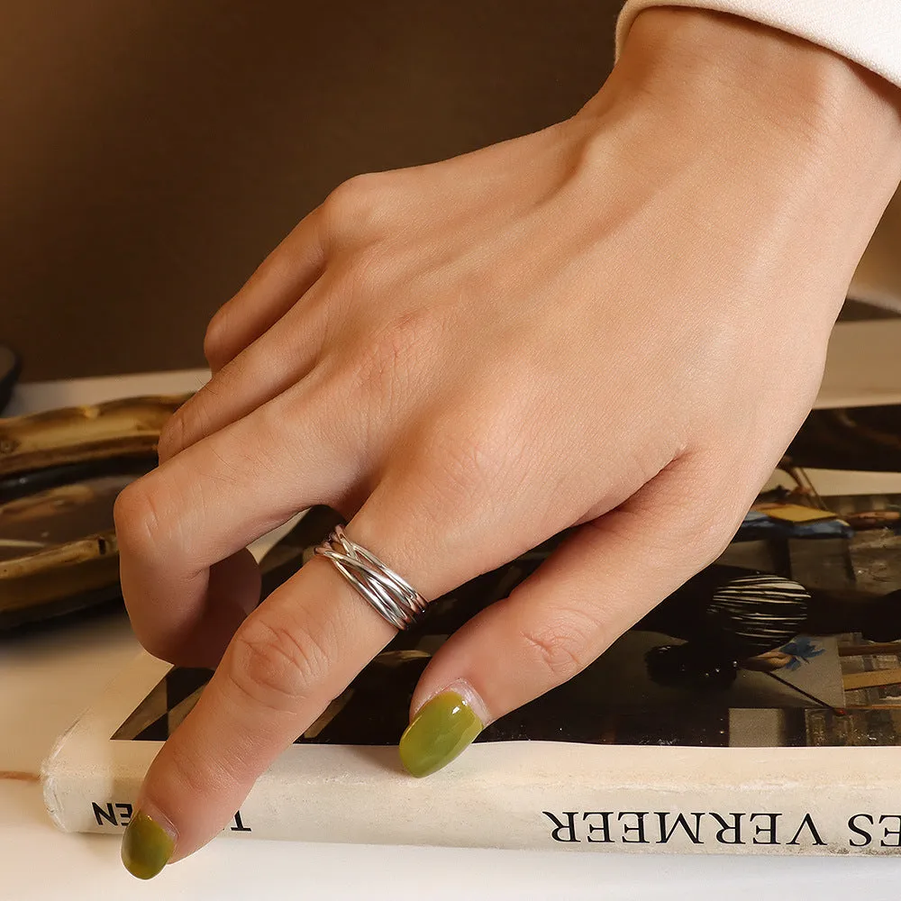 Romantic European and American Cross C-shaped Open Ring Set with Wind-Resistant Stacked Rings - Couple's Eternal Love Ring