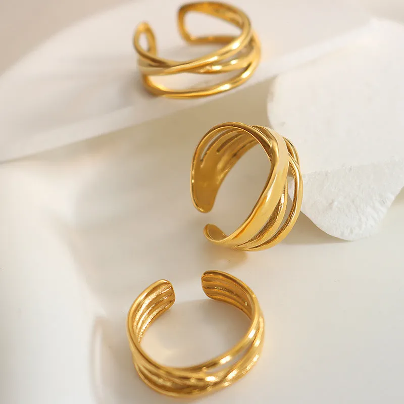 Romantic European and American Cross C-shaped Open Ring Set with Wind-Resistant Stacked Rings - Couple's Eternal Love Ring