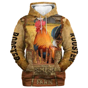 Rooster Life Is Simple A Farm Hoodie, Chicken Hoodie For Men Women