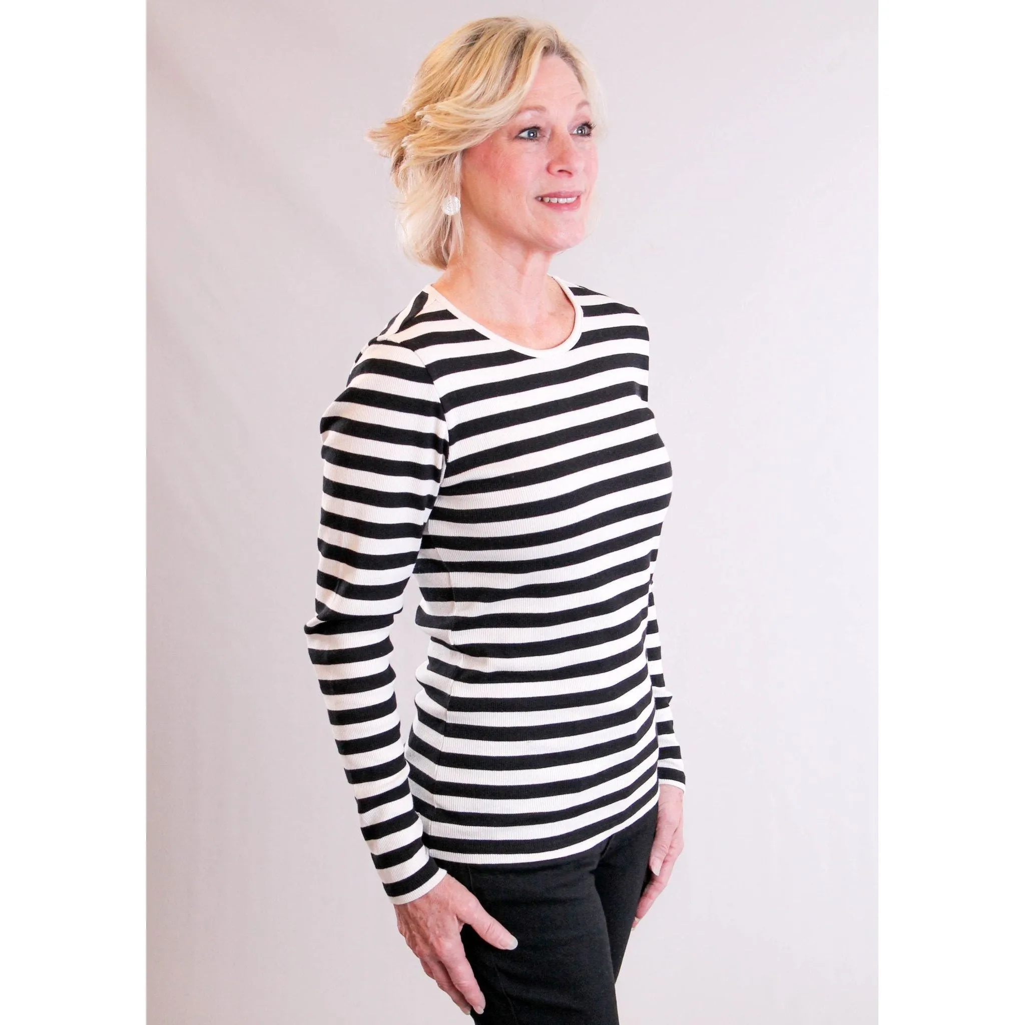 Soya Concept Long Sleeve Tee Shirt with Stripes
