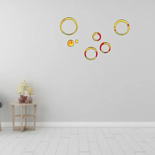 StarLaser Acrylic Round 5 Rings and Dots Golden Wall Mirror Stickers for Hall Room, Bed Room, Kitchen Living Room Kids Room