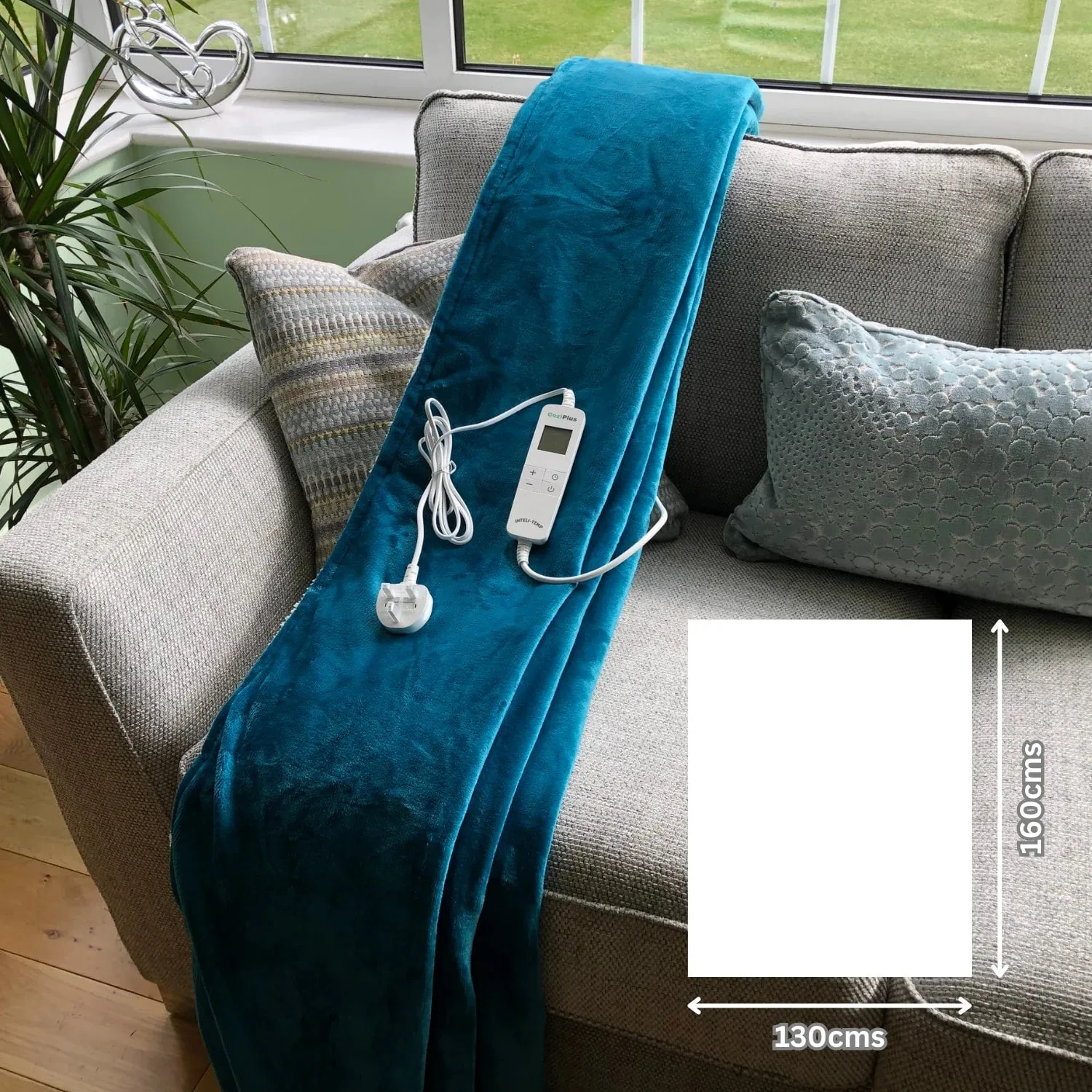 Teal Flannel Sherpa Heated Throw INTELI-TEMP