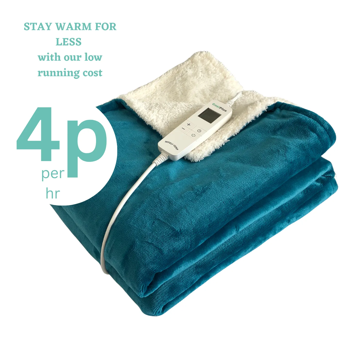 Teal Flannel Sherpa Heated Throw INTELI-TEMP