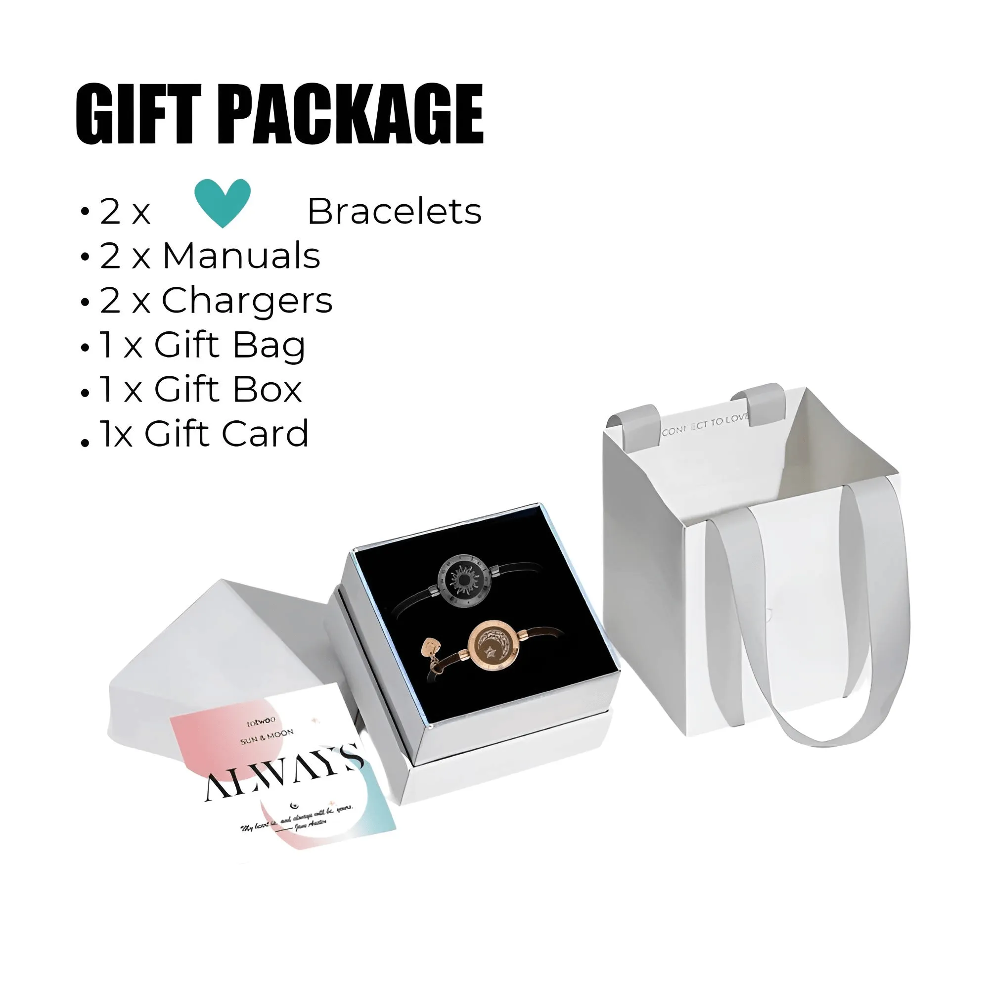 Touch Light Up & Vibrate Long Distance Love Bracelets For Couples Long Distance Relationship Gifts Smart Sun & Moon Love Bracelets