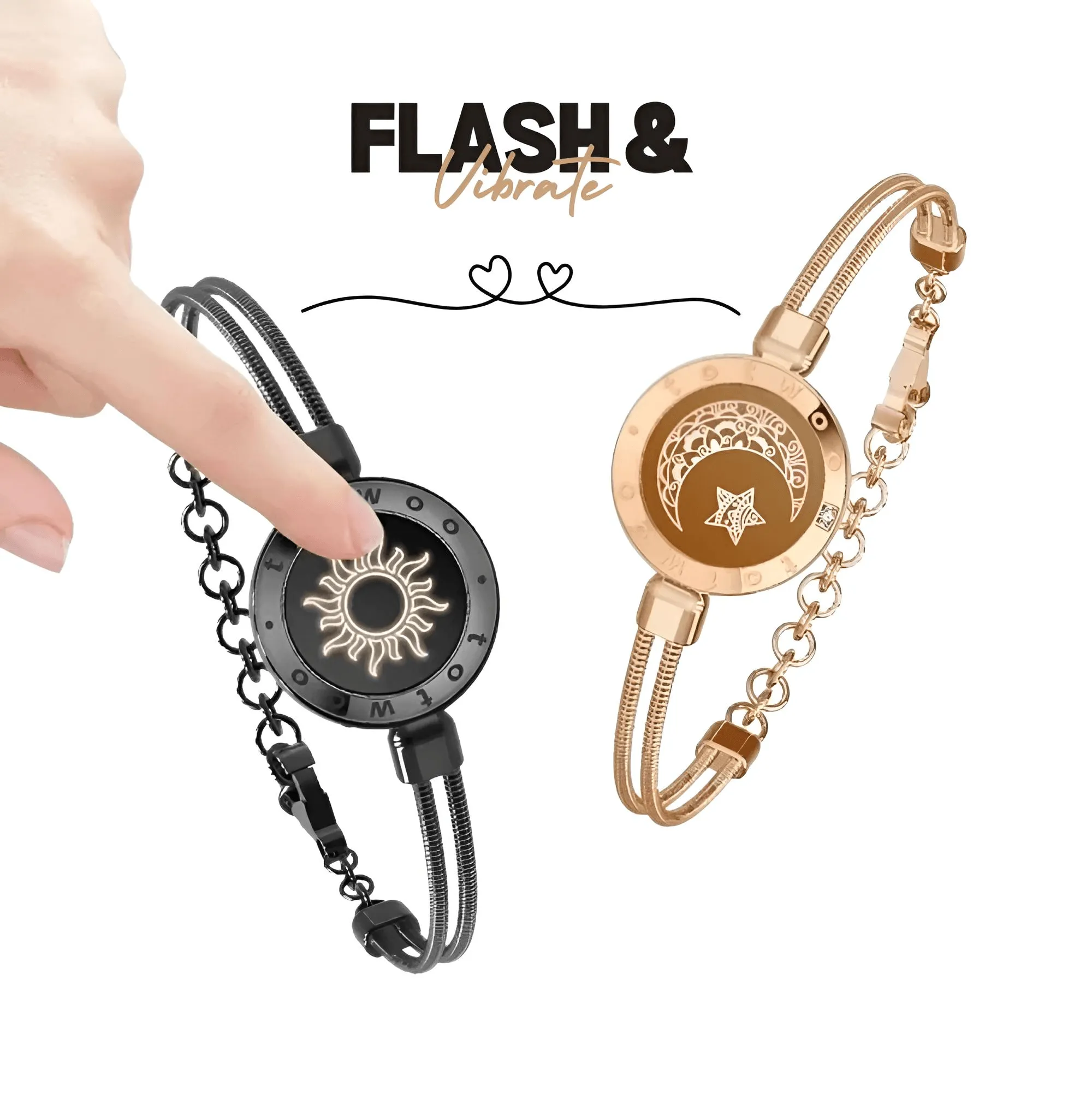 Touch Light Up & Vibrate Long Distance Love Bracelets For Couples Long Distance Relationship Gifts Smart Sun & Moon Love Bracelets