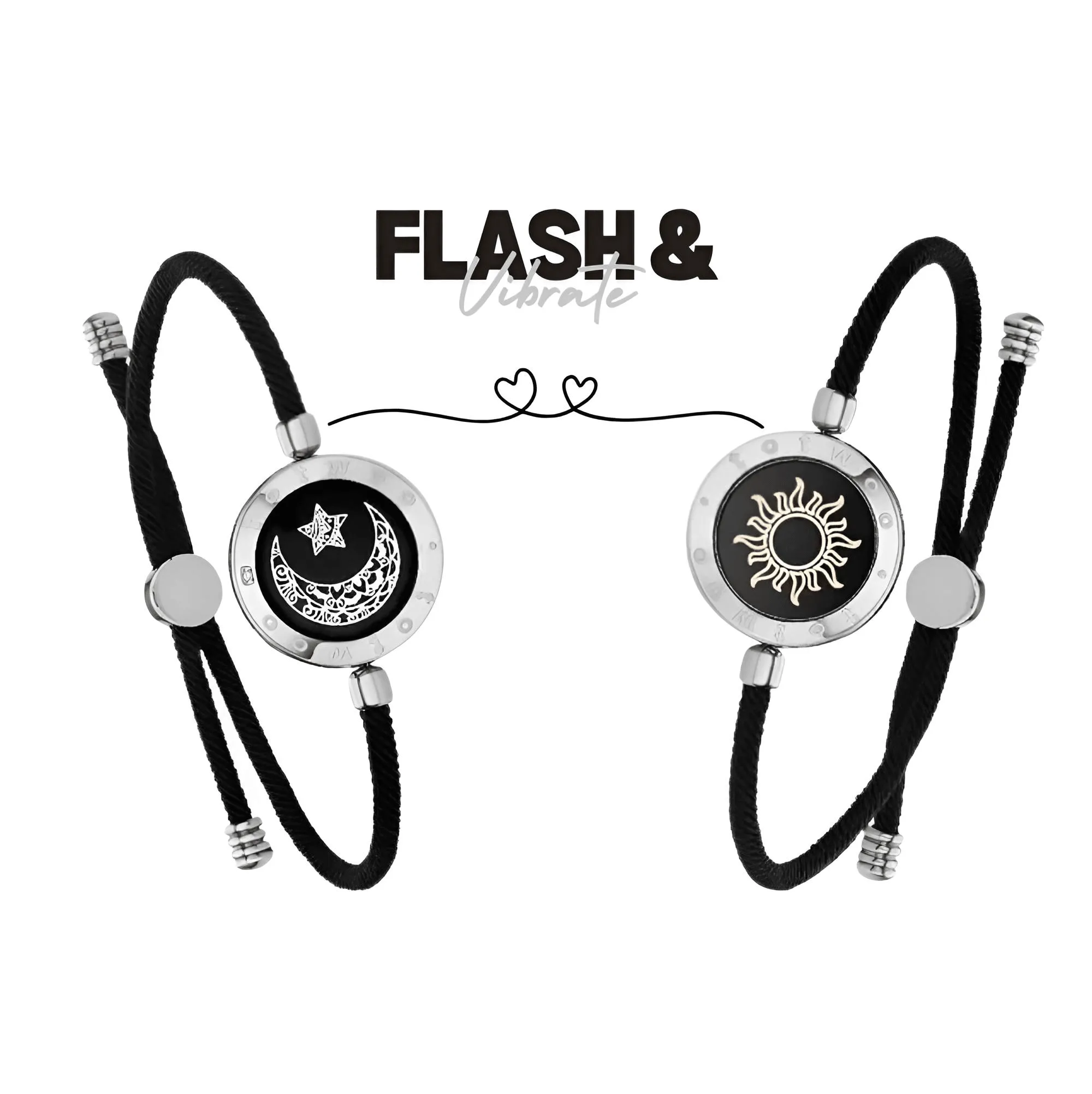 Touch Light Up & Vibrate Long Distance Love Bracelets For Couples Long Distance Relationship Gifts Smart Sun & Moon Love Bracelets