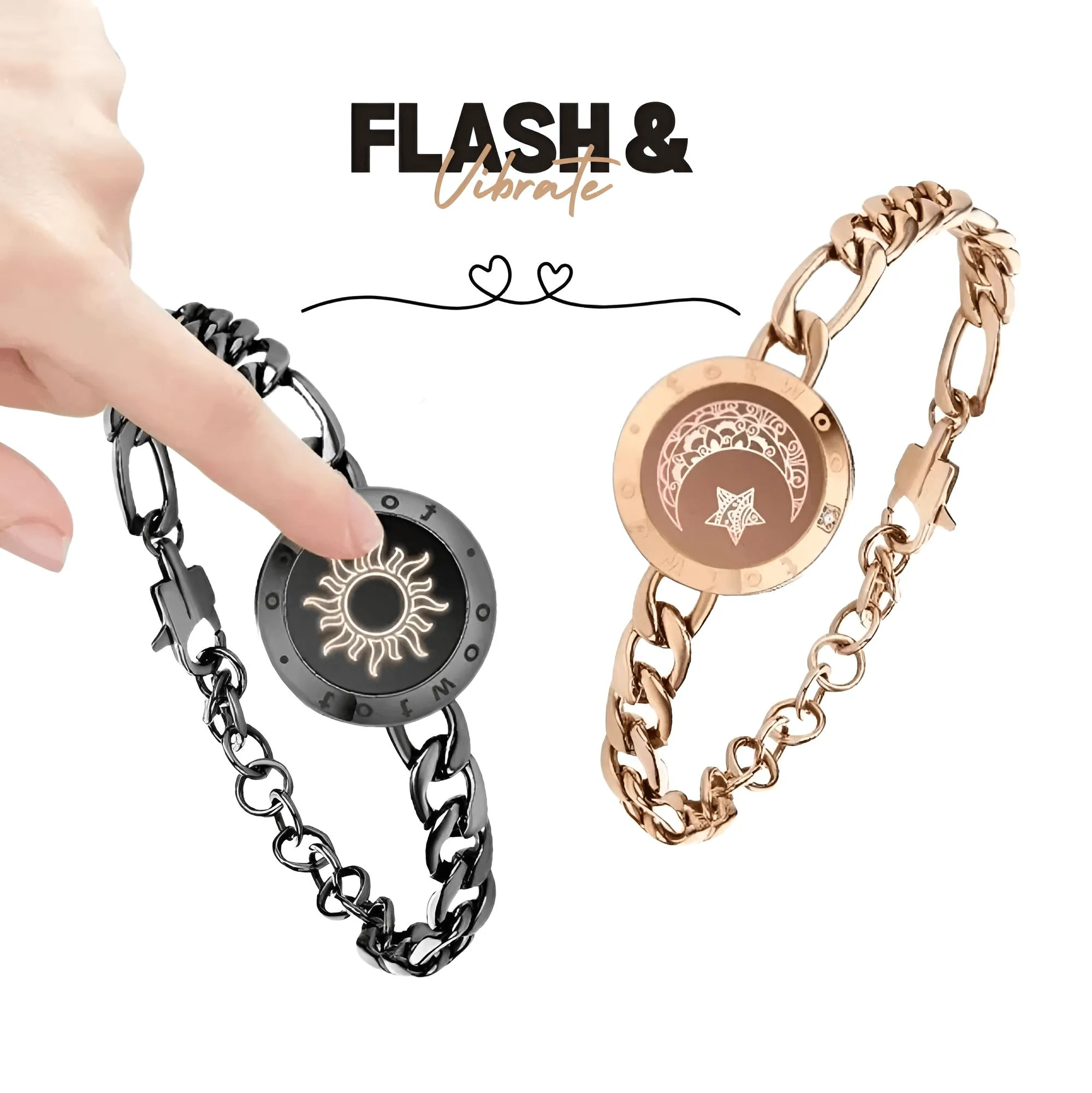 Touch Light Up & Vibrate Long Distance Love Bracelets For Couples Long Distance Relationship Gifts Smart Sun & Moon Love Bracelets