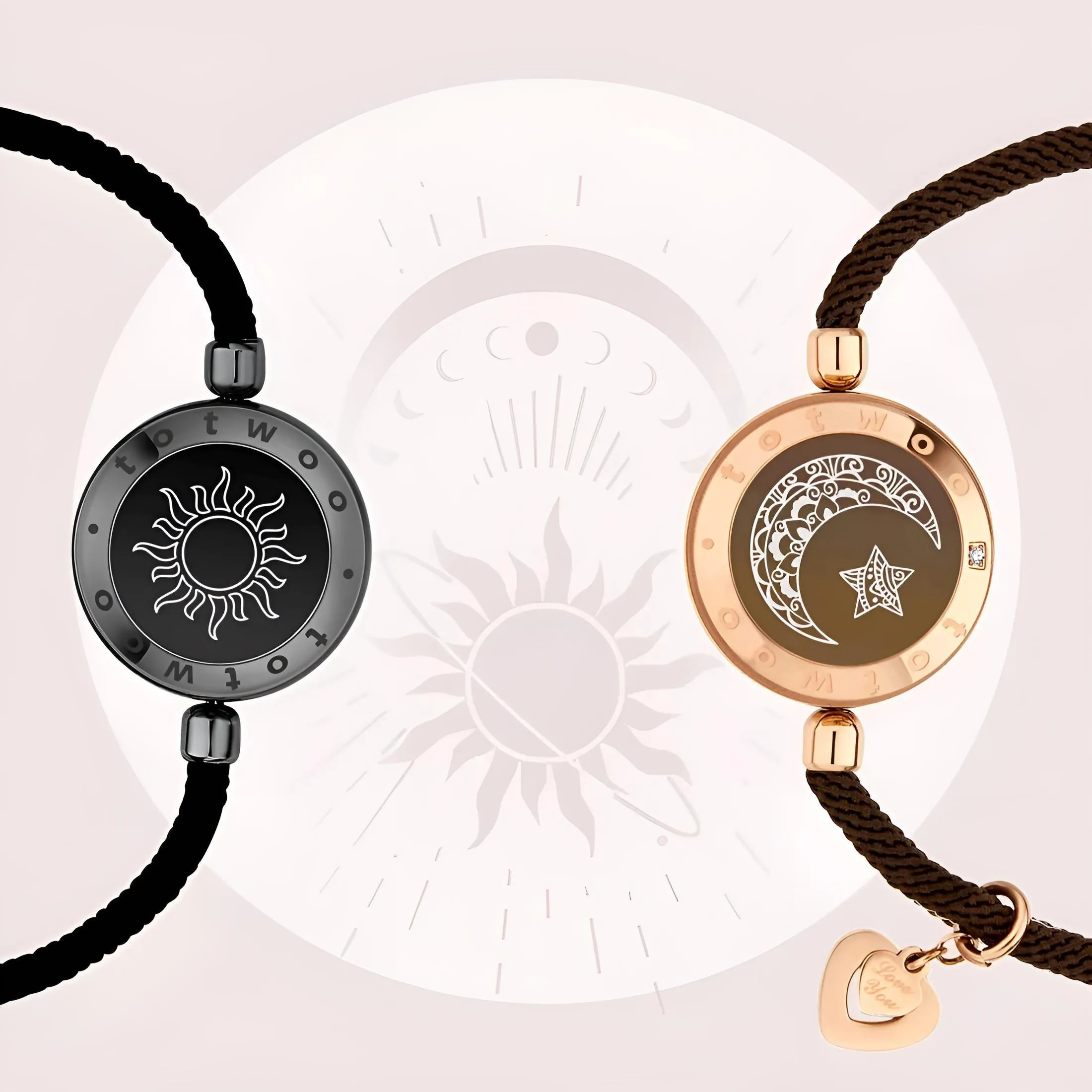 Touch Light Up & Vibrate Long Distance Love Bracelets For Couples Long Distance Relationship Gifts Smart Sun & Moon Love Bracelets