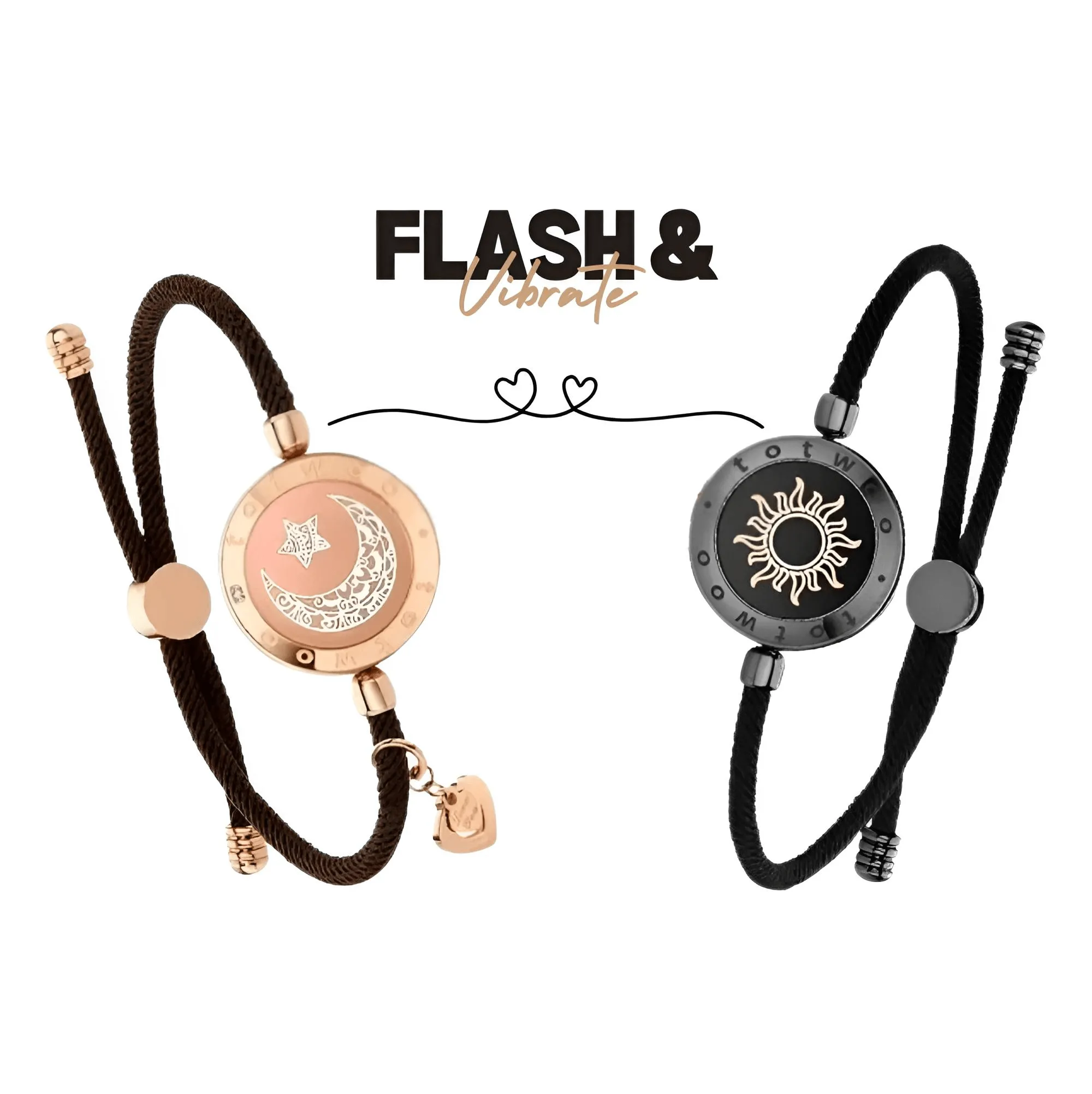 Touch Light Up & Vibrate Long Distance Love Bracelets For Couples Long Distance Relationship Gifts Smart Sun & Moon Love Bracelets