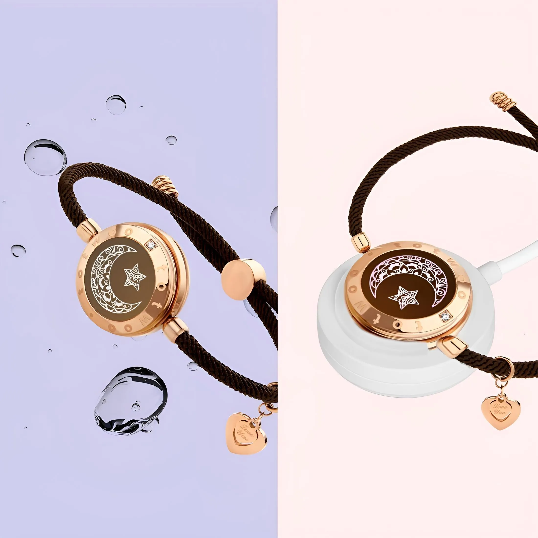 Touch Light Up & Vibrate Long Distance Love Bracelets For Couples Long Distance Relationship Gifts Smart Sun & Moon Love Bracelets
