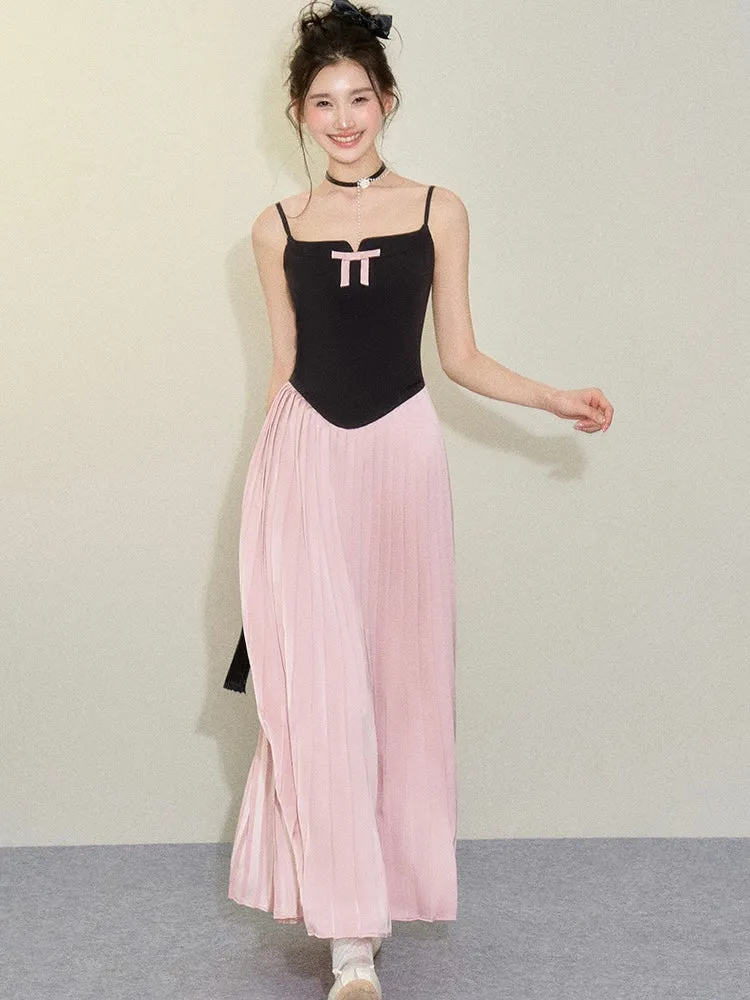 [UNDERPASS] Ribbon Love Blackpink Color Match Midi Dress