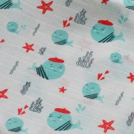 Whale Fish Random Printed Soft Muslin Swaddle Blanket For Baby By MM - 1 Pc